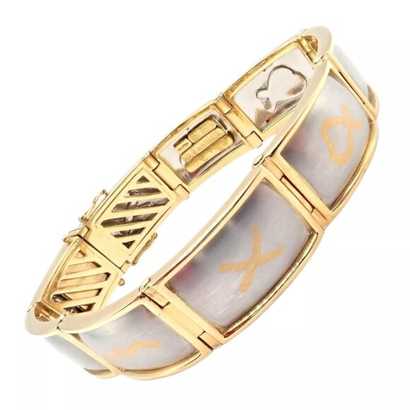 Vintage! Tiffany & Co Picasso 18k Yellow Gold Platinum Signature Panel Bracelet - Picture 3 of 14
